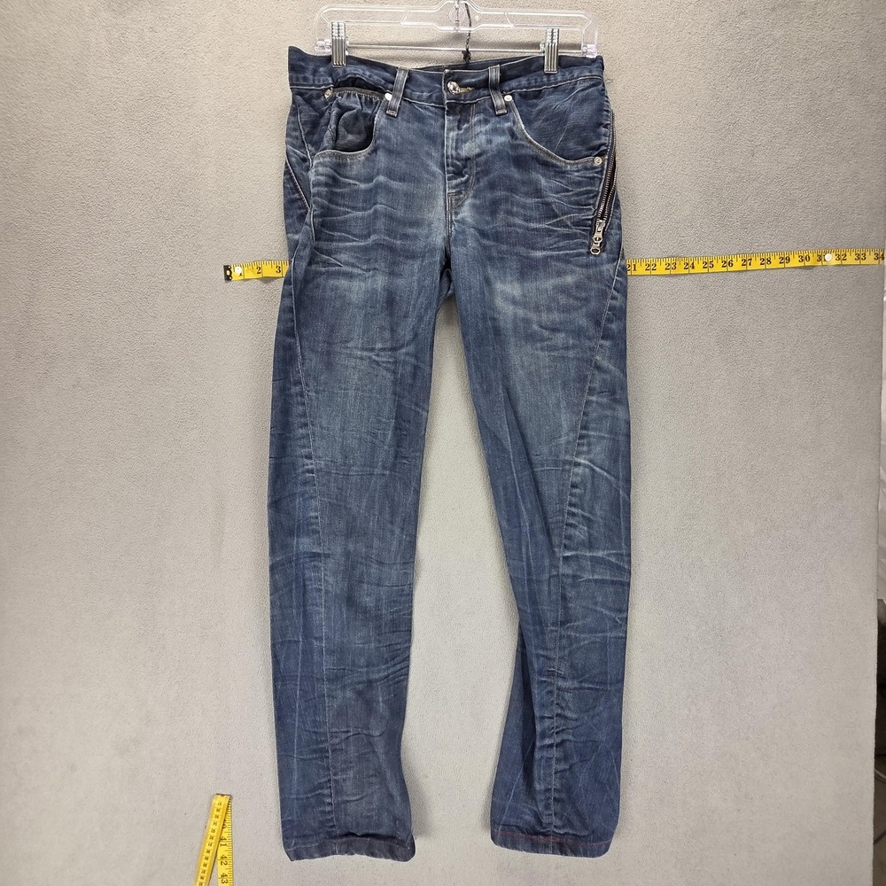 VTG Levis Engineered Jeans Womens 30x32 Blue Twisted Zip Fly Whiskers Honeycomb
